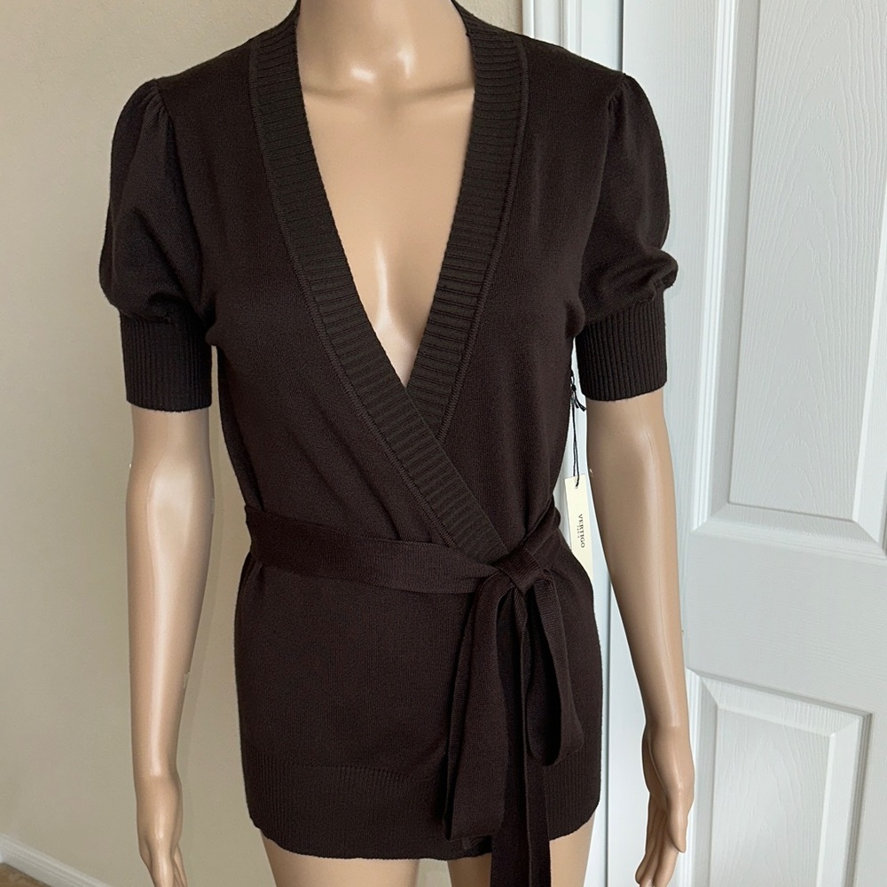 NWT Vertigo Paris Coffee Bean Color Knit Cadigan Sweater Sz.M. - Picture 1 of 15